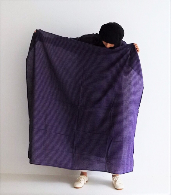 ichi  薄毛料細格紋圍巾