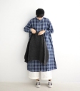 ichi Indigo棉麻格紋長版襯衫洋裝