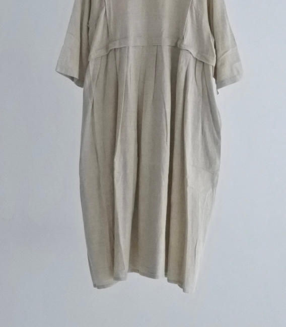 Fig London 麻料長袖高腰寬活褶洋裝