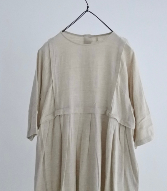 Fig London 麻料長袖高腰寬活褶洋裝