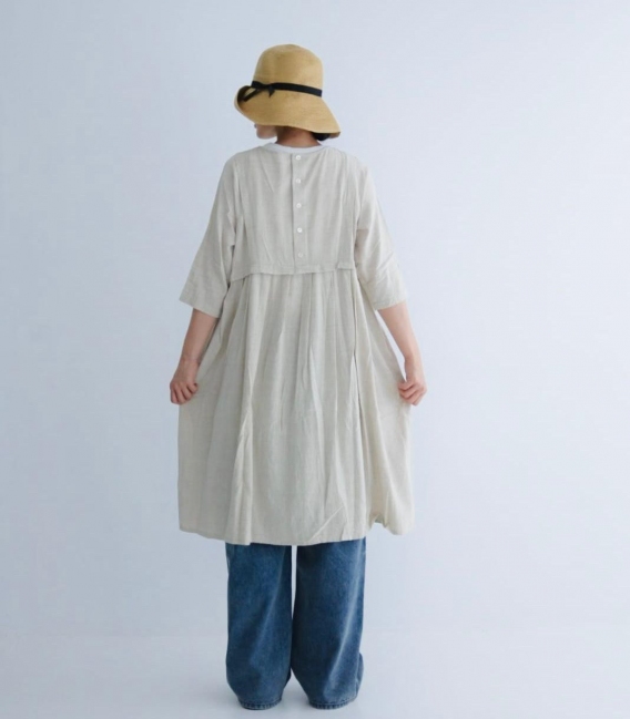 Fig London 麻料長袖高腰寬活褶洋裝