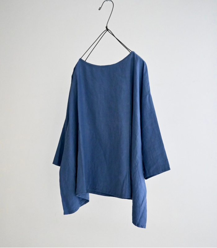 st-943　本麻　単衣　藍鼠色　網目文