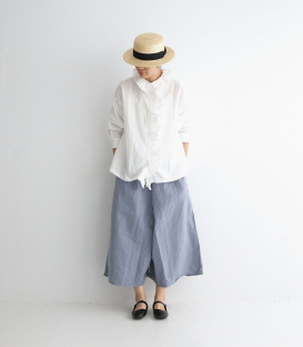 ichi 荷葉褶邊領綿襯衫