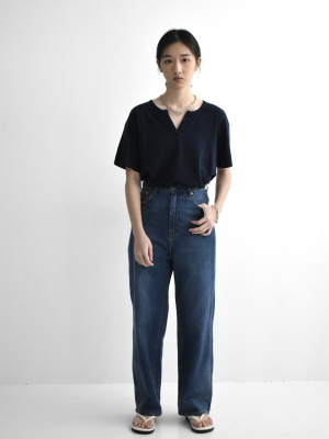 Rag sista V領棉麻中長板T