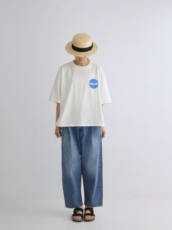 ichi Mer圓形文字落肩寬身棉上衣