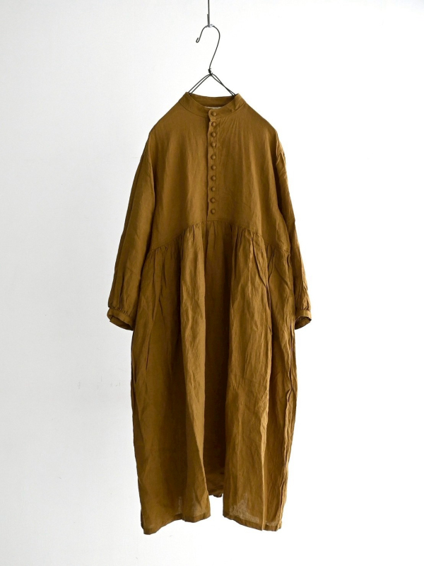 ICHI Antiquités  麻料小立領半開襟洋裝