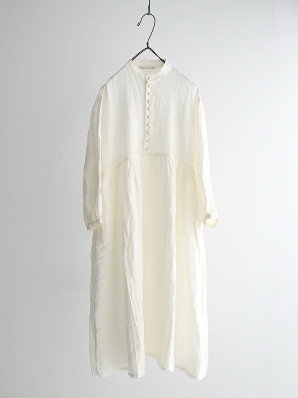 ICHI Antiquités  麻料小立領半開襟洋裝