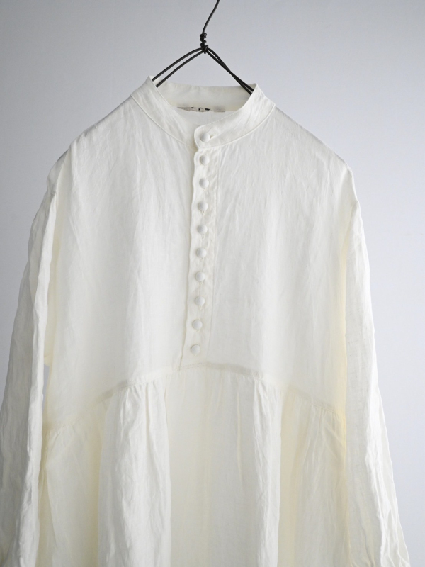 ICHI Antiquités  麻料小立領半開襟洋裝