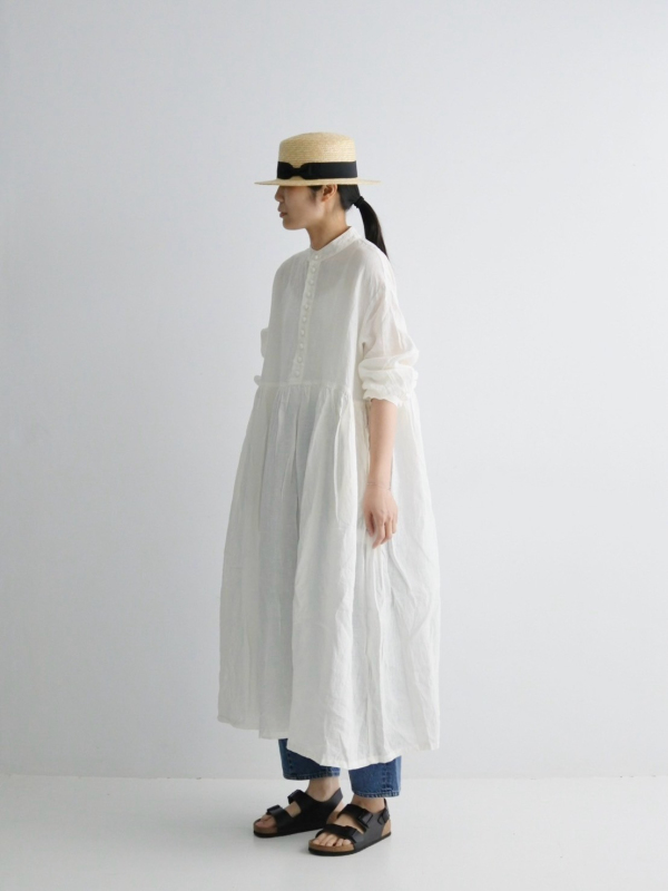 ICHI Antiquités  麻料小立領半開襟洋裝