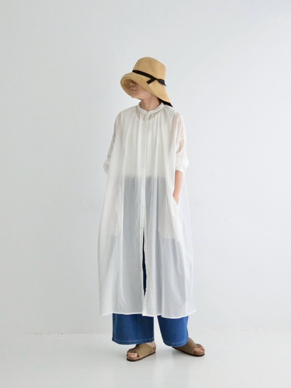 ichi棉紗立領排釦洋裝