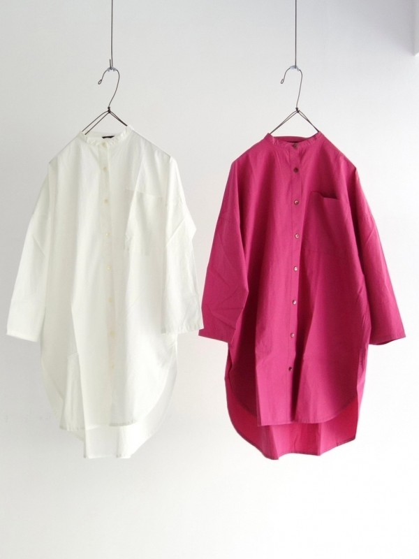 ichi 小立領排釦寬身中長襯衫