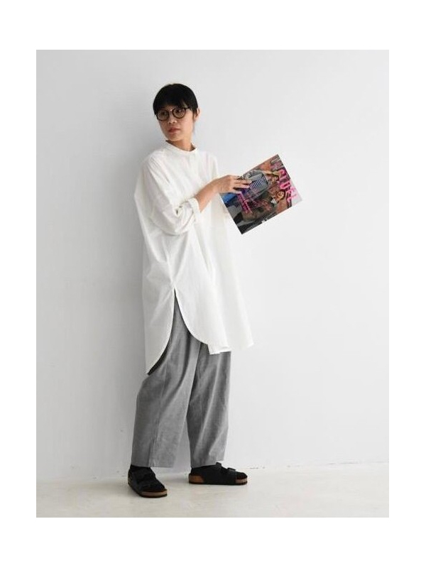 ichi 小立領排釦寬身中長襯衫