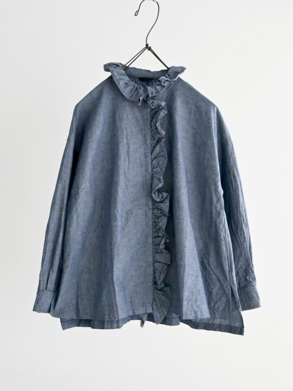 ichi荷葉褶邊領綿襯衫