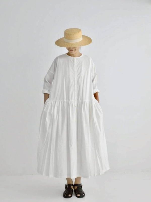 排釦開襟抓皺洋裝