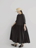 排釦開襟抓皺洋裝