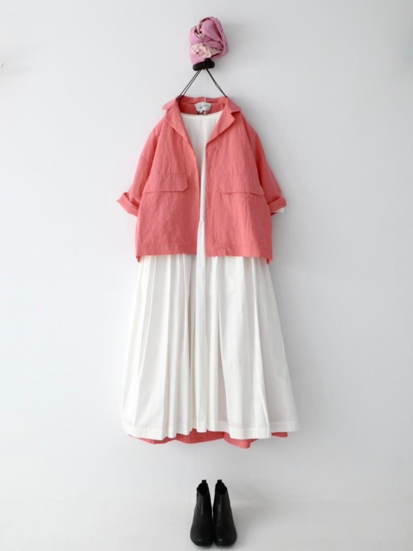 圓領棉質抓皺洋裝