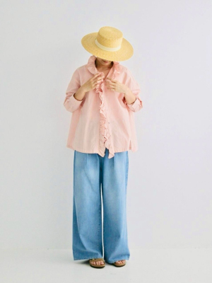 ichi荷葉褶邊領綿襯衫