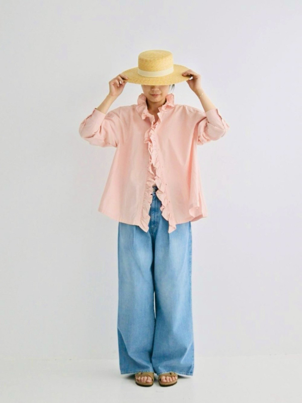 ichi荷葉褶邊領綿襯衫