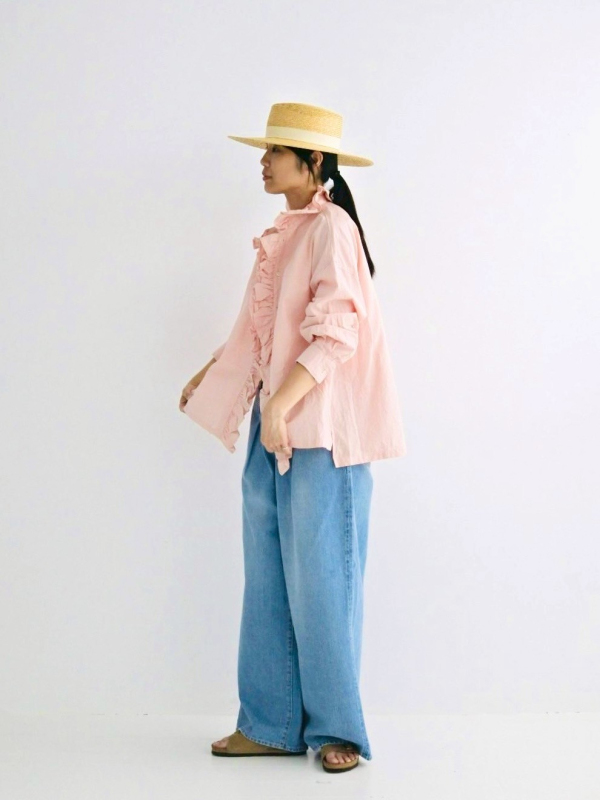 ichi荷葉褶邊領綿襯衫