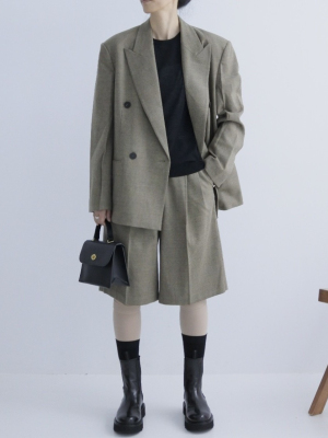 毛料雙排釦西裝外套