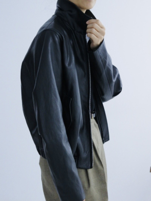 短版皮革飛行外套