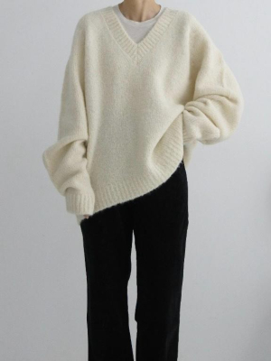 羊駝毛V領針織衫