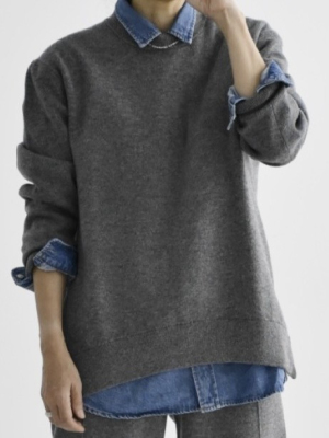 毛料針織側開拉鍊上衣