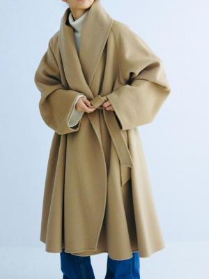 綁帶毛料長版大衣