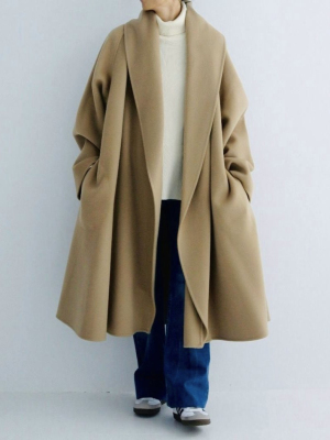 綁帶毛料長版大衣